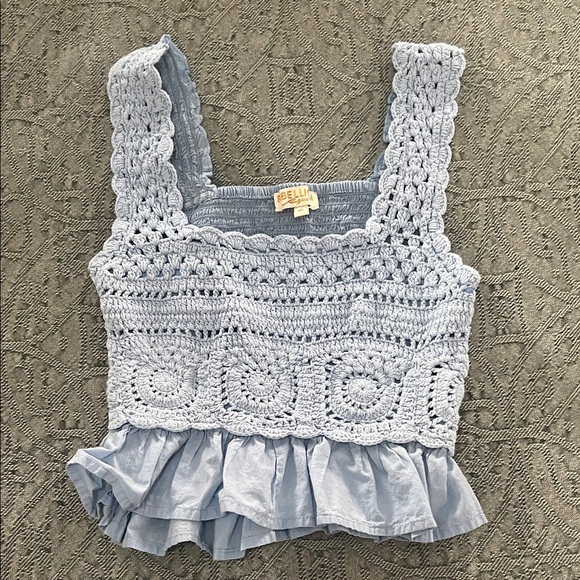 Rebellion Again Tops - Sky Blue Crocheted Crop Top